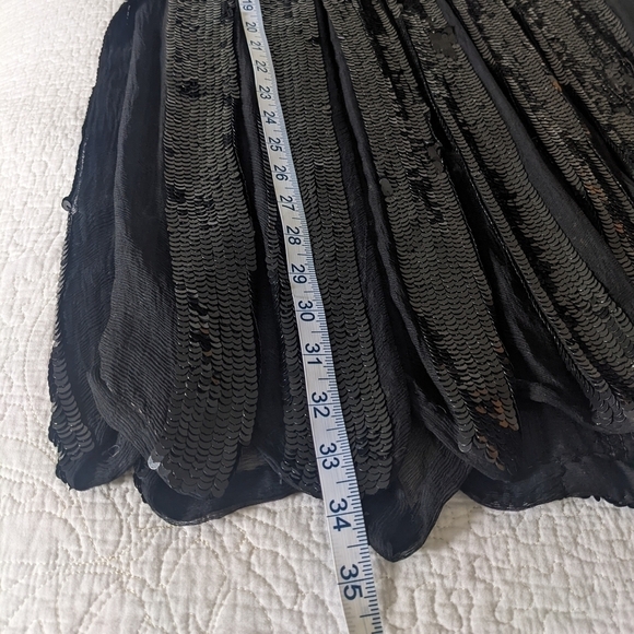 VINTAGE Black Sheer Silk and Sequin Maxi Skirt M Showgirl Carwash Bottom Holiday - Picture 10 of 12
